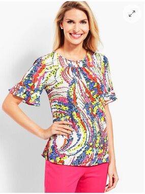 Talbots Multicolor Swirl Floral Short Sleeve Top - Size 2X